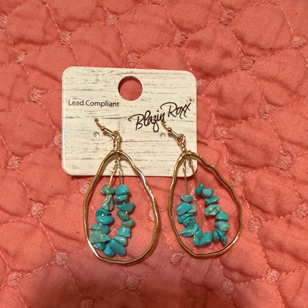 Blazin Roxx Gold and Blue Teardrop Earrings
